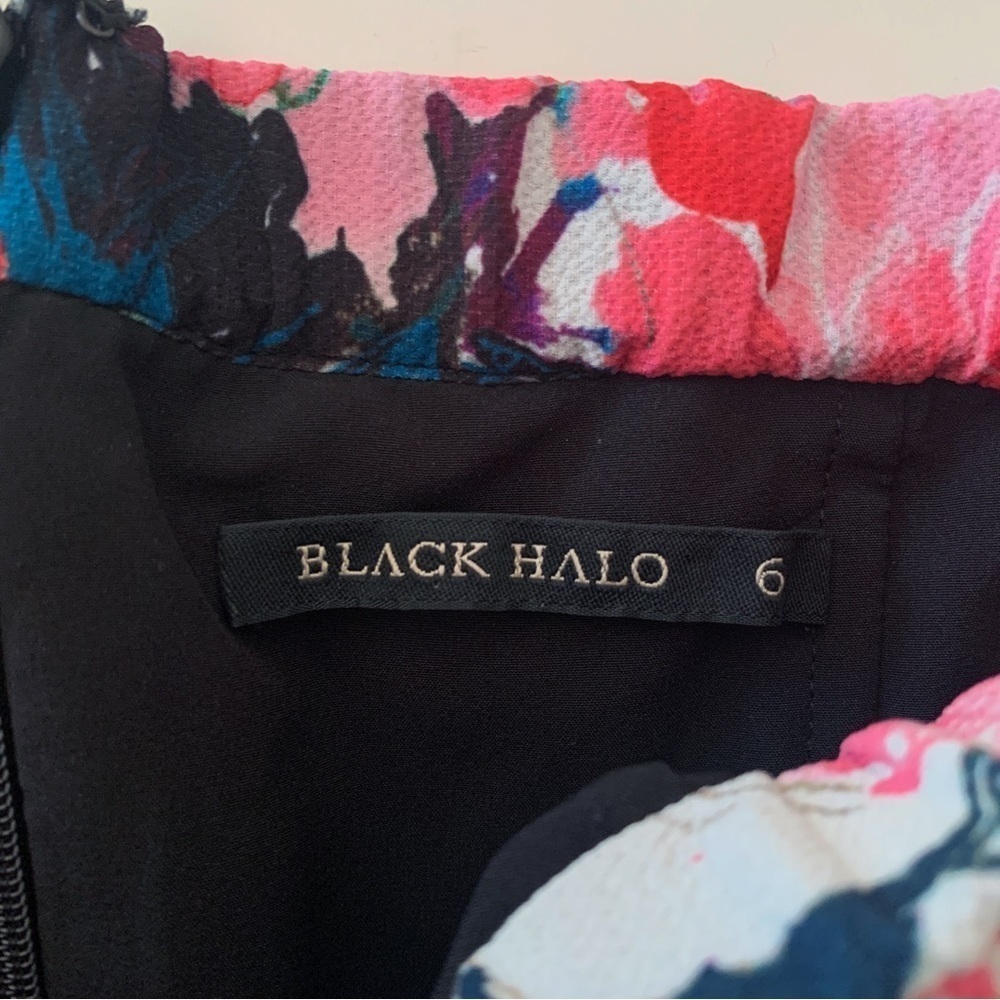 Black Halo Floral Off Shoulder Ruffle Mini Dress Sz 6 - Picture 6 of 7